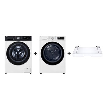 F4WR711S3HA gőzmosógép + RH10V9AV4W szárítógép + összeépítő keret elölnézete