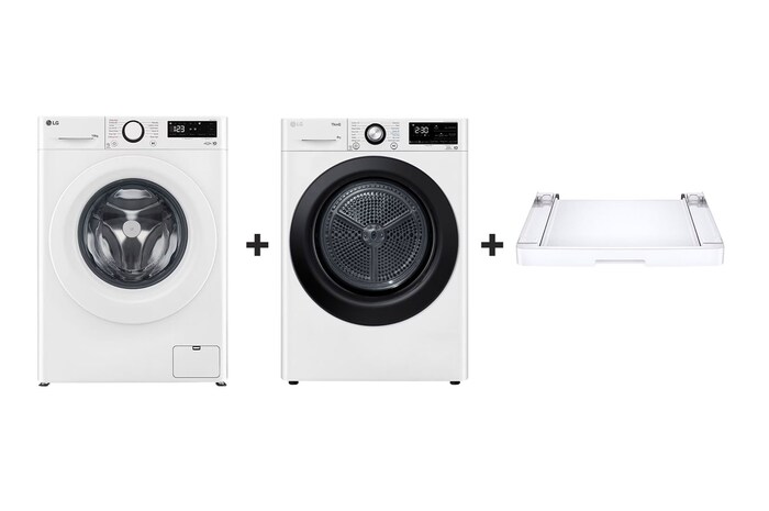 F4WR510SWW gőzmosógép + RH80V3AVBN szárítógép + összeépítő keret elölnézete