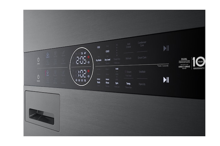 LG  WashTower™ 12/10 kg, max. 1400 ford./perc,  Steam™, TurboWash™360, Automatikus kondenzátortisztítás és ThinQ™ WiFi funkció, WT1210BBF