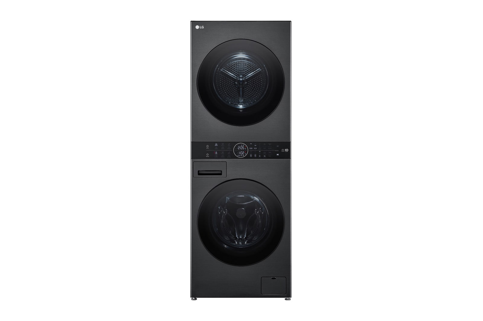 A(z) LG  WashTower™ 12/10 kg, max. 1400 ford./perc,  Steam™, TurboWash™360, Automatikus kondenzátortisztítás és ThinQ™ WiFi funkció WT1210BBF elölnézete