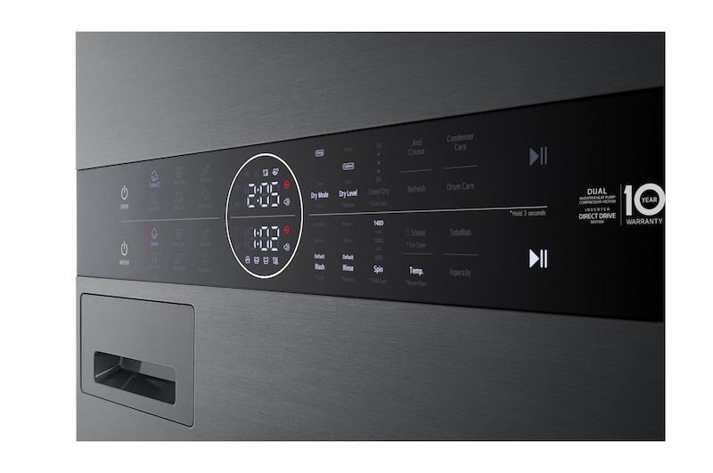 LG  WashTower™ 12/10 kg, max. 1400 ford./perc,  Steam™, TurboWash™360, Automatikus kondenzátortisztítás és ThinQ™ WiFi funkció, WT1210BBF