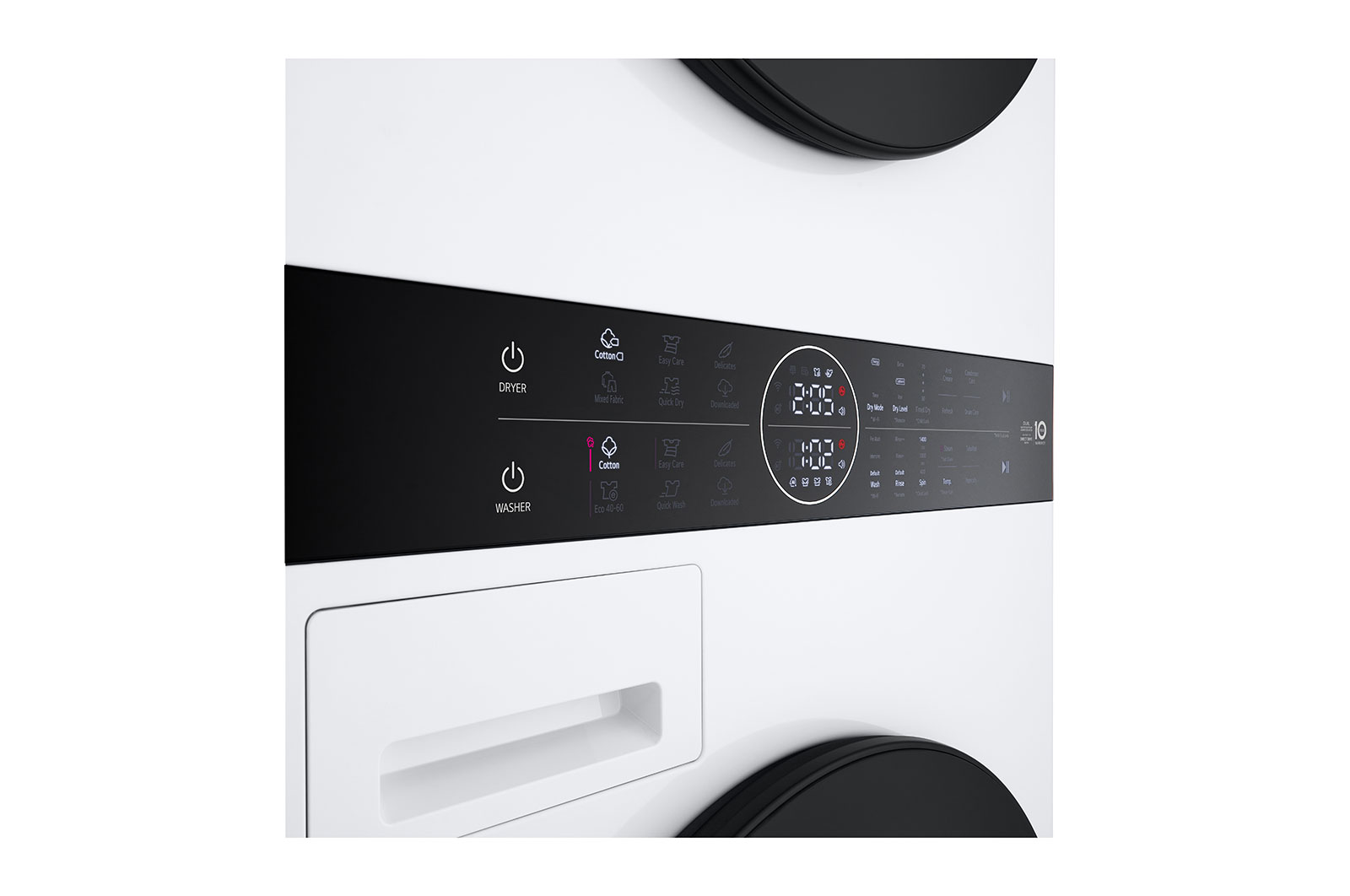 LG  WashTower™, 12/10 kg, max. 1400 ford./perc, Steam™, TurboWash™360, Automatikus kondenzátortisztítás és ThinQ™ WiFi funkció, WT1210WWF