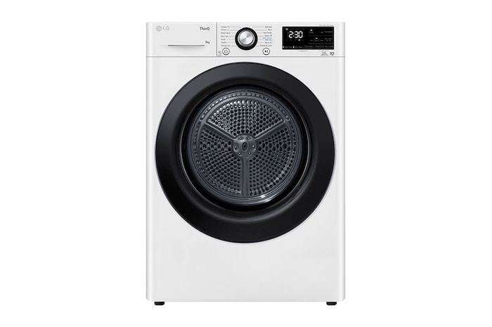 A(z) 8 kg, Eco Hybrid™ DUAL Inverter Hőszivattyús szárítógép, Automatikus kondenzátortisztítás és ThinQ™ WiFi funkció, RH80V3AVBN elölnézete