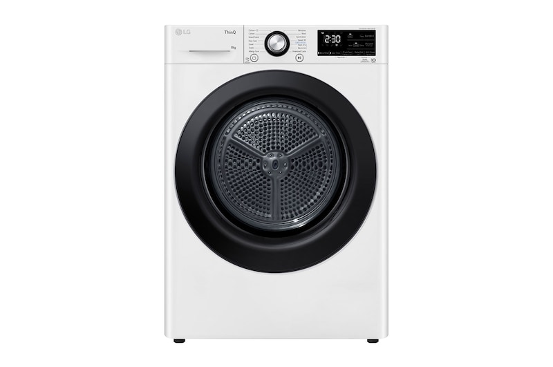 A(z) 8 kg, Eco Hybrid™ DUAL Inverter Hőszivattyús szárítógép, Automatikus kondenzátortisztítás és ThinQ™ WiFi funkció, RH80V3AVBN elölnézete
