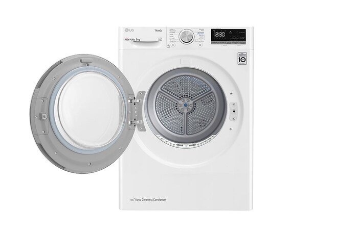 LG 9 kg, Eco Hybrid™ DUAL Inverter Hőszivattyús szárítógép, Automatikus kondenzátortisztítás és ThinQ™ WiFi funkcióval, RH90V5AV6Q