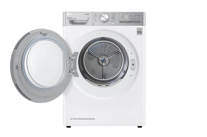 LG 9 kg, Eco Hybrid™ DUAL Inverter Hőszivattyús szárítógép, Automatikus kondenzátortisztítás és ThinQ™ WiFi funkcióval, RH90V9AV2QR