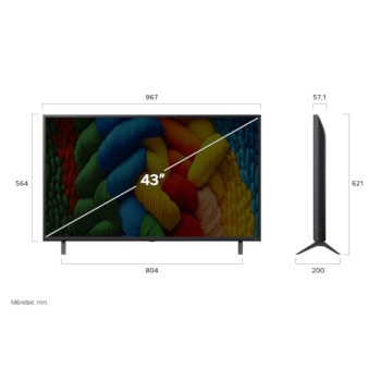 43NANO80A3B méretei mm-ben, képátló colban megadva
