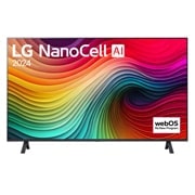 LG NanoCell TV, NANO82 elölnézete az LG NanoCell, 2024 szöveggel és a webOS Re:New Program logóval a képernyőn