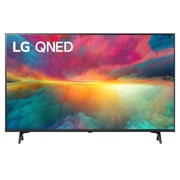 Az LG QNED TV elölnézete kitöltőképpel és terméklogóval