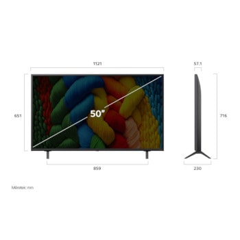 50NANO80A3B méretei mm-ben, képátló colban megadva