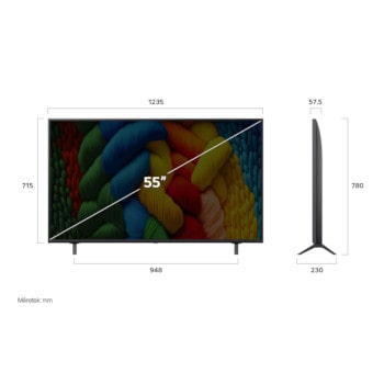 55NANO80A3B méretei mm-ben, képátló colban megadva