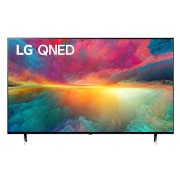 Az LG QNED TV elölnézete kitöltőképpel és terméklogóval