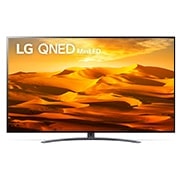 Az LG QNED TV elölnézete kitöltőképpel és terméklogóval