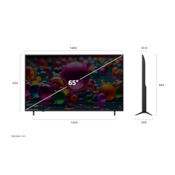 65UA75003LA méretek mm-ben, képtáló colban