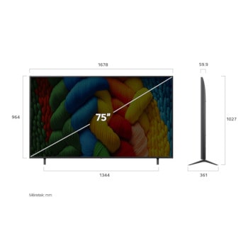 75NANO80A3B méretei mm-ben, képátló colban megadva