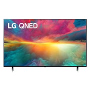 Az LG QNED TV elölnézete kitöltőképpel és terméklogóval