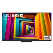 LG UHD TV, UT90 elölnézete az LG UHD AI ThinQ, 2024 szöveggel és a webOS Re:New Program logóval a képernyőn