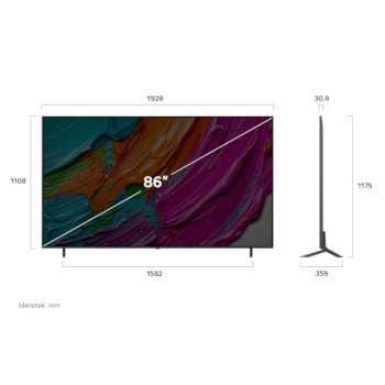 LG QNED8E AI TV méretei mm-ben