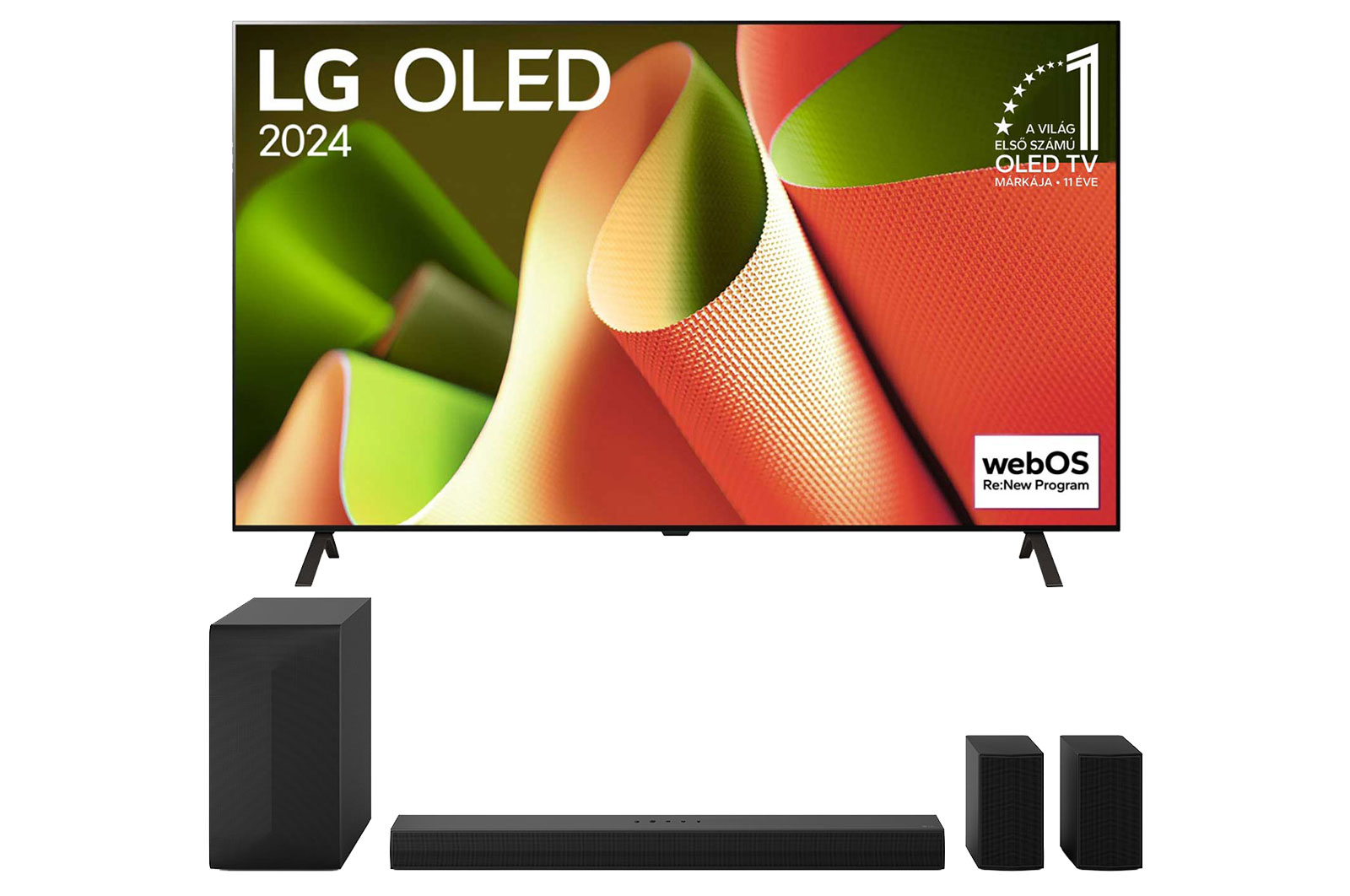 A(z) 77 colos LG OLED B4 4K Smart TV 2024 &#43; S60TR 5.1 csatornás hangprojektor 2024 BOLED77B43.S60TR elölnézete