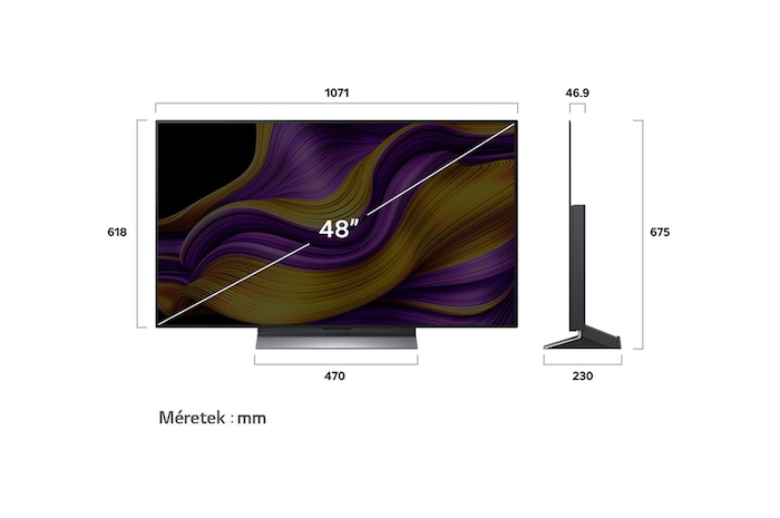 OLED48G53LS méretei mm-ben