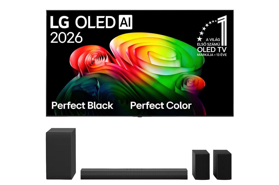 LG 55 colos LG OLED AI B6E 4K Smart TV 2026 + LG Home Theater Soundbar Térhatású hátsó hangszórókkal 4.1 csatornával, OLED55B6ELC.S40T001