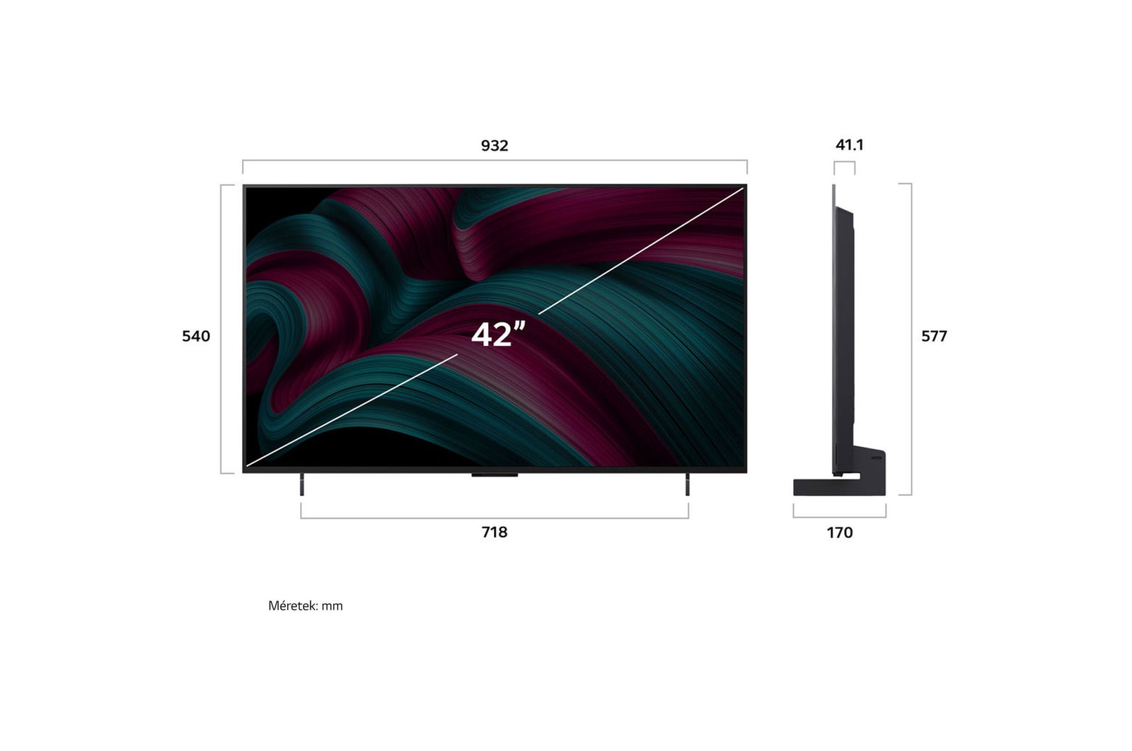LG OLED evo AI C5 4K Smart TV méretek