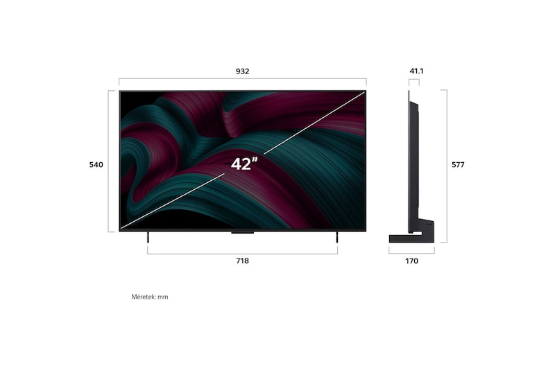 LG OLED evo AI C5 4K Smart TV méretek