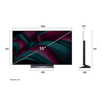 OLED55C5ELB méretei mm-ben