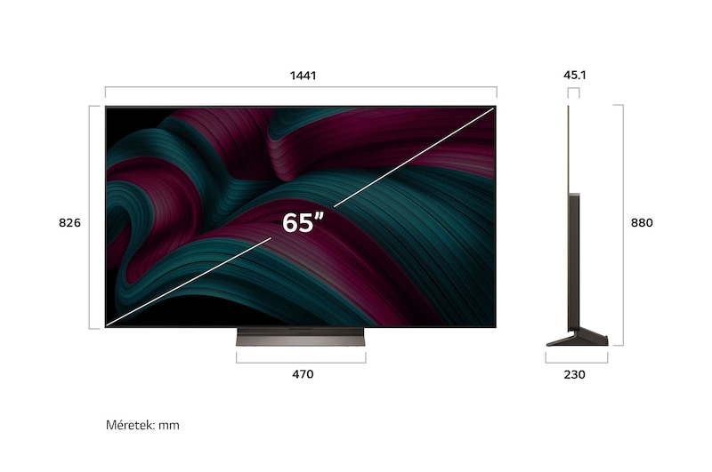 OLED65C5ELB méretei mm-ben