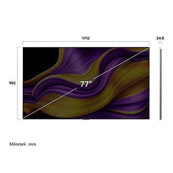 OLED77G51LW TV méretei mm-ben, képátló átmérője colban.