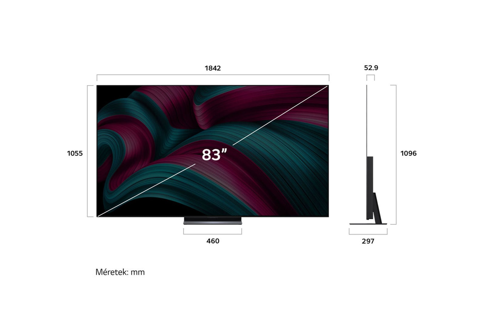 OLED83C5ELA méretei mm-ben