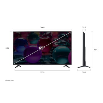 65UA73003LA méretei mm-ben, képátló colban megadva