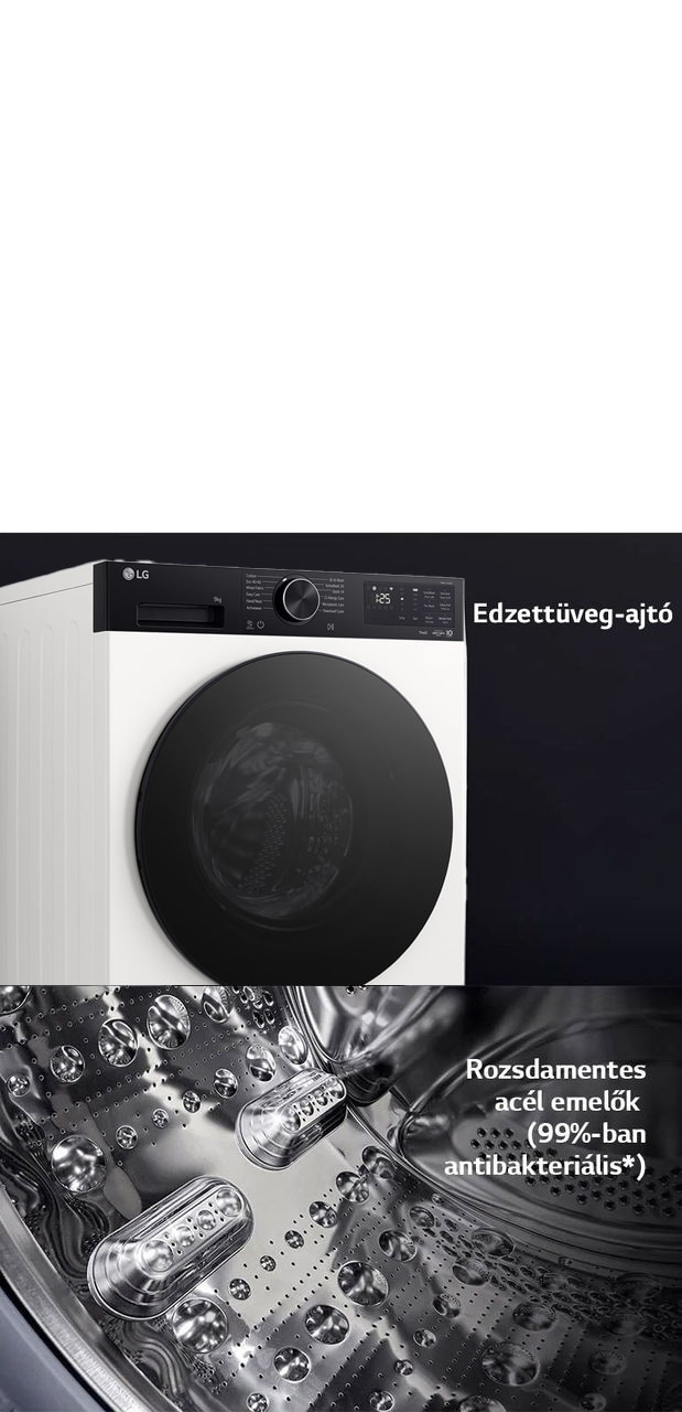 LG gőzmosógép edzettüveg-ajtóval és rozsdamentes acél emelőkkel