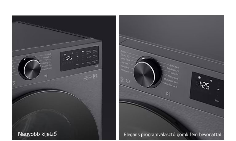LG gőzmosógép nagyobb kijelzővel és elegáns programválasztó gombbal