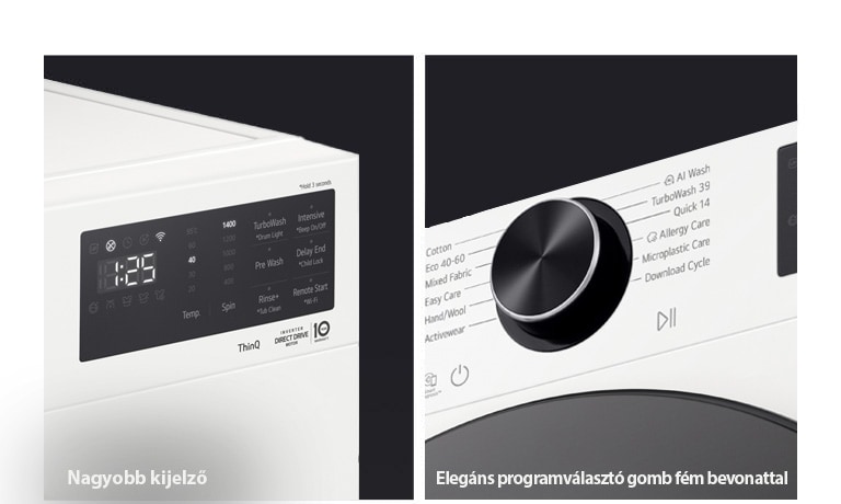 LG gőzmosógép nagyobb kijelzővel és elegáns programválasztó gombbal