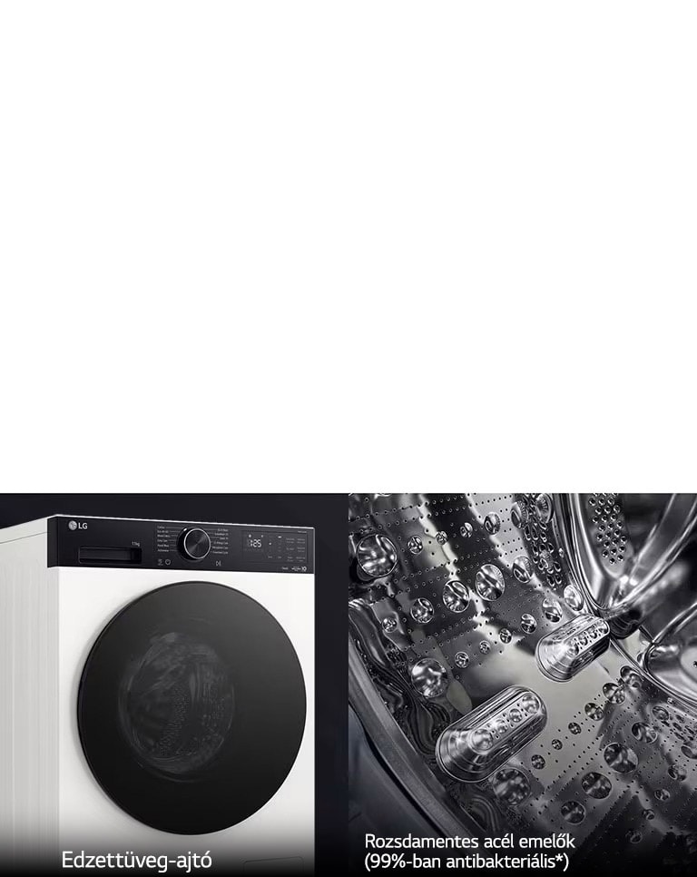 LG gőzmosógép edzettüveg-ajtóval és rozsdamentes acél emelőkkel