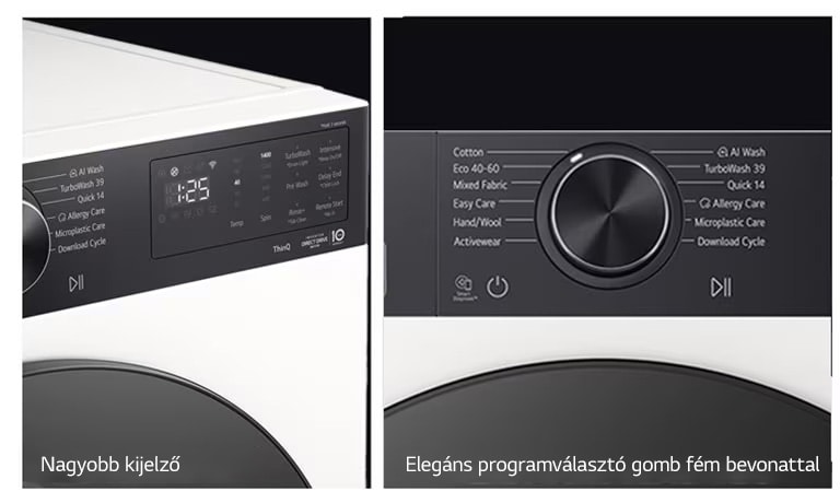 LG gőzmosógép nagyobb kijelzővel és elegáns programválasztó gombbal