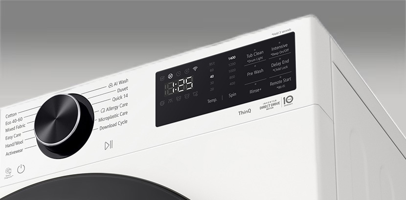 LG mosógép kezelőpanel jól látható kijelzővel
