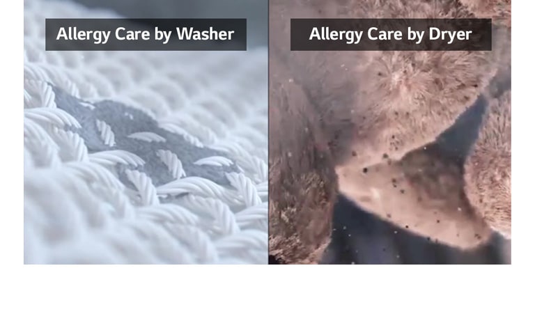 A videó bemutatja, ahogy mosás közben a ruhákról, szárítás közben pedig egy játékmackóról eltávolítja a készülék az allergéneket.