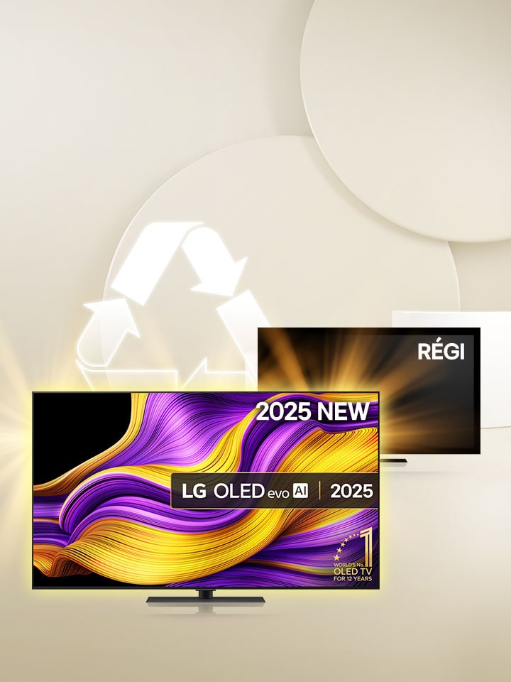 A képen egy LG TV promóció látszik: régi tévét lehet új 2025-ös LG tévére cserélni akár 20% kedvezménnyel.
