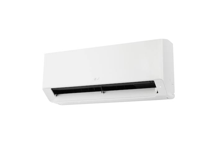 Right low-angle front view of LG TURBOCOOL Standard Air Conditioner with open lower vane