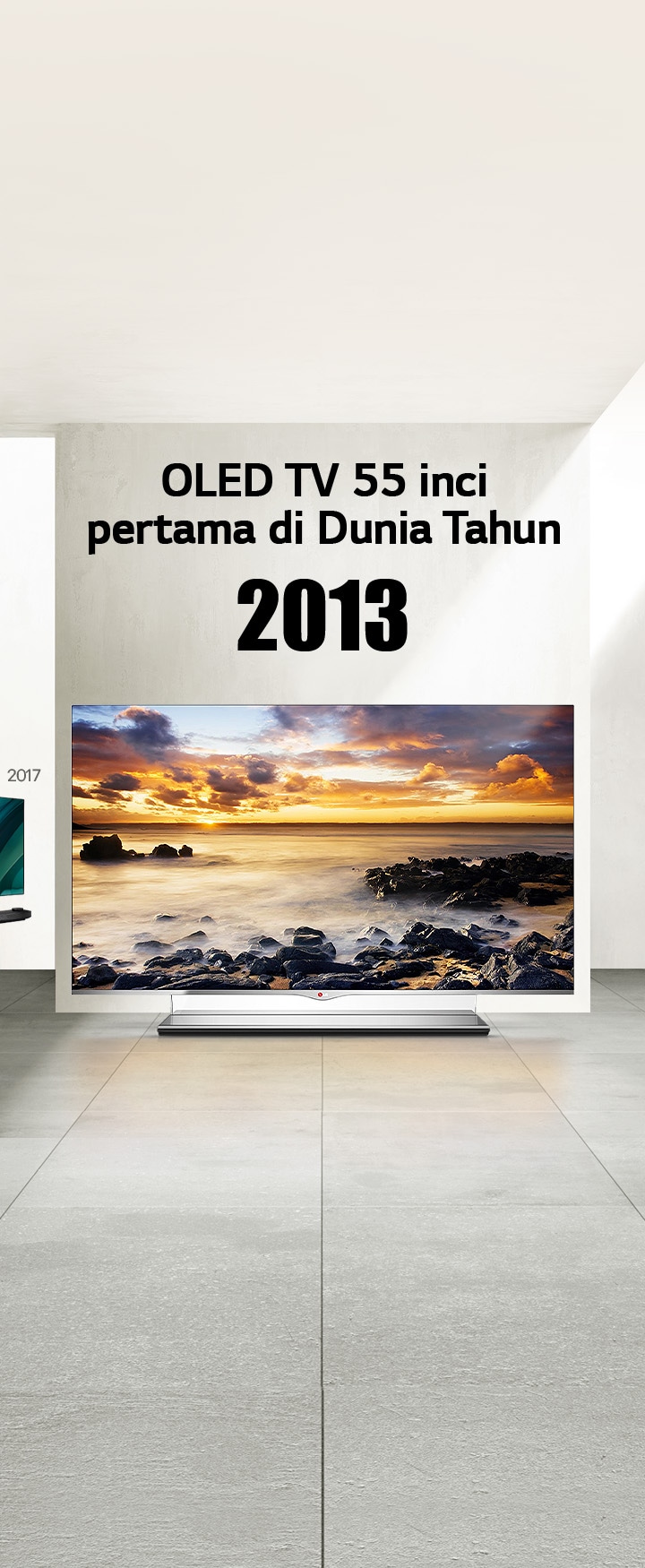 LG TV. Judulnya bertuliskan, OLED TV 55 inci pertama di Dunia Tahun 2013.