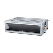 LG Concealed Duct ARNU12GM1A4 merupakan parallelepiped persegi panjang berwarna abu-abu dengan beberapa saluran masuk udara di sisi kanan dan ventilasi udara keluar di bagian depan.