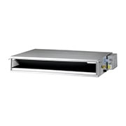 'LG Concealed Duct ARNU21GL3G4 is a gray rectangular parallelepiped with some air inlets on the right side and an air outlet vent on the front.