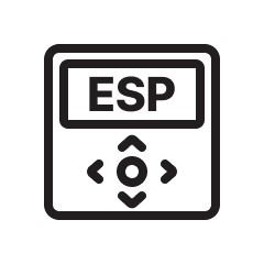 Sebuah ikon dengan huruf “ESP” di dalam pengontrol