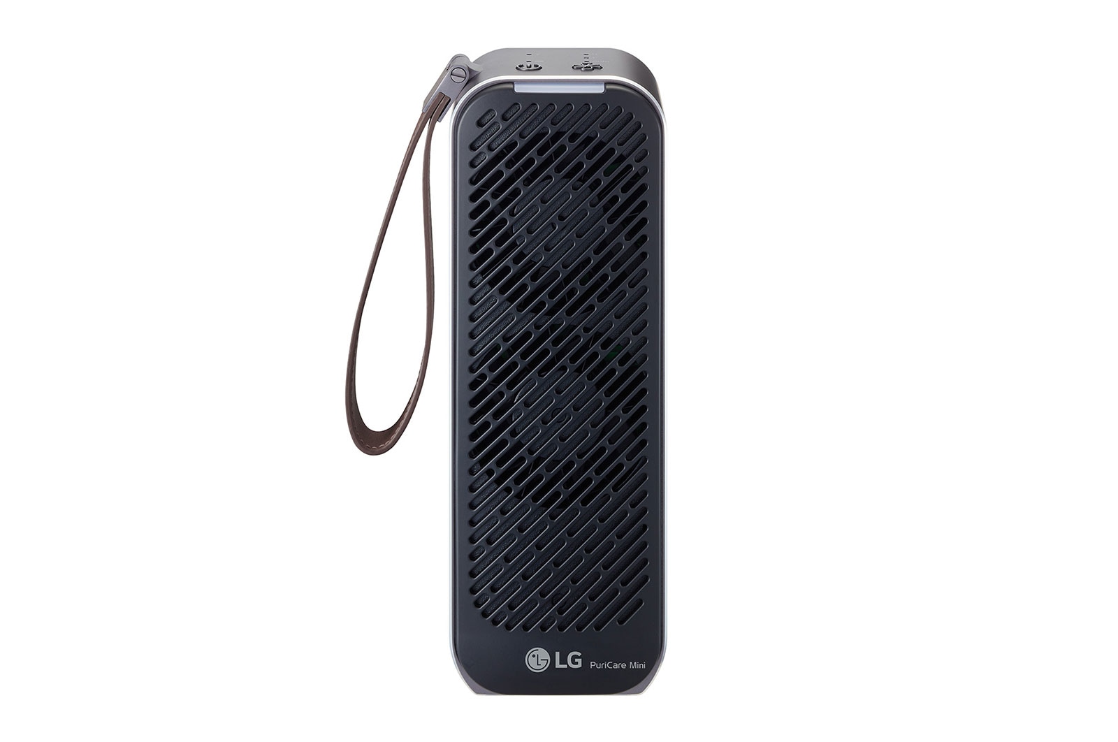 Front view of LG PuriCare™ Mini Air Purifier 1,67M² dengan Sensor PM 1.0 dan Dual Inverter Motor, Total Allergen, Removal Filter – Hitam AP151MBA1
