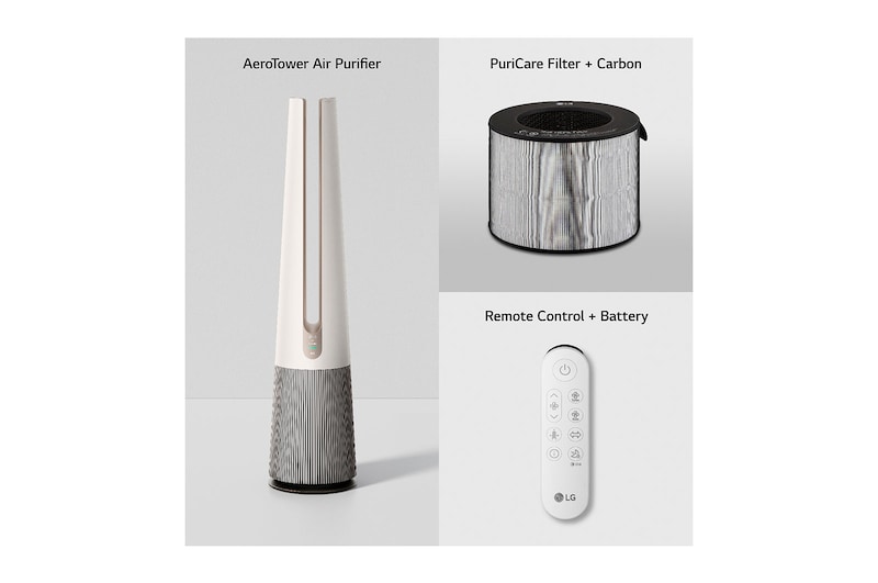 LG PuriCare AeroTower Air Purifying Fan : HEPA filter, UVnano™ technology, PM 1.0 sensor, Ultra-Quiet, 3-way Airflow mode, LG ThinQ™, FS15GPBF0