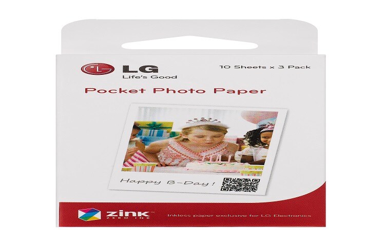 Front view of Simple, Stylish, Smart Mobile Printer LG Pocket Photo, Photo Paper PS2203 PS2203