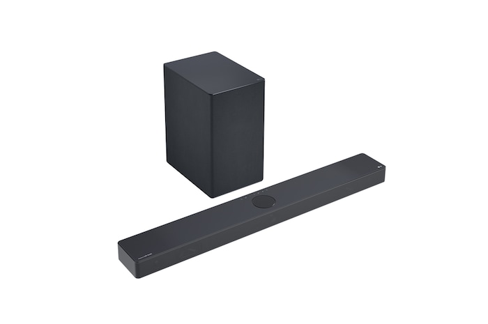 45 degree side angle view of Sound Bar and Woofer