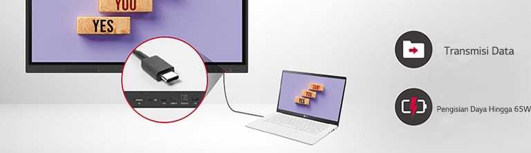 LG CreateBoard mentransmisikan data dengan mudah melalui konektivitas USB-C dan dapat mengisi daya hingga 65W.